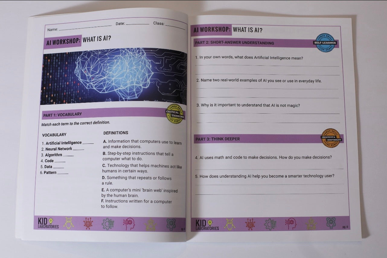 AI Workshop: Artificial Intelligence & Digital Literacy Workbook for Kids